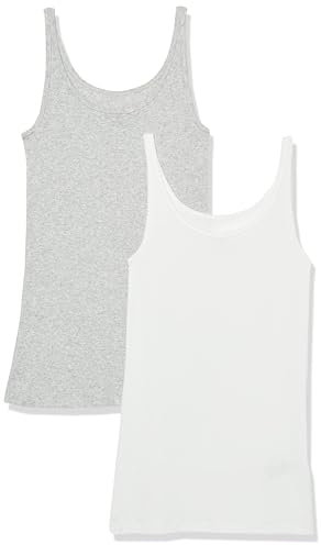 Amazon Essentials Women's Slim-Fit Thin-Strap Tank Top, Pack of 2, Light Grey Heather/White, S