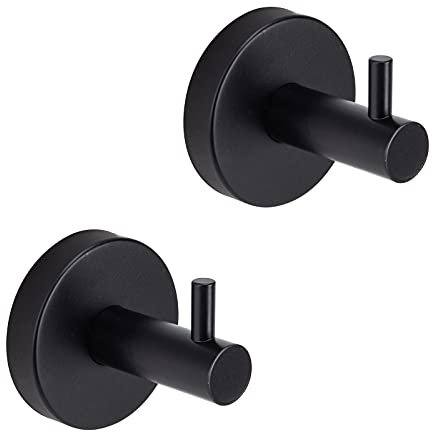SOSmart24 JUST BLACK Handtuchhaken ohne Bohren aus Edelstahl 2er Set Haken - Schwarz Matt - inklusive Klebeset - Handtuchhalter Wandhaken Klebehaken Bad WC Badezimmer Aufhänger Kleiderhaken