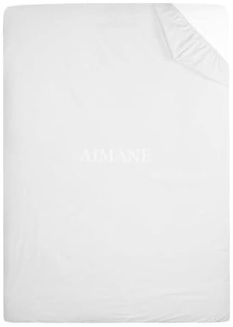 AIMANE® Double Fitted Sheet 137 x 190 CM Non Iron Percale Easy Care Poly Cotton Fitted Bed Sheet Perfect for Double Size Mattress (White)