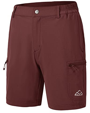 donhobo Damen Cargohose Kurz Schnell Trocknende Sport Shorts Atmungsaktive Jogginghose Outdoor Camping Wandershorts mit Taschen Reißverschluss (Weinrot, M)
