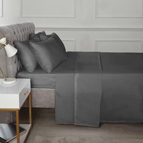Rapport Home 16 Deep Flat Sheet 180TC Percale Sheet (Charcoal, Super King)