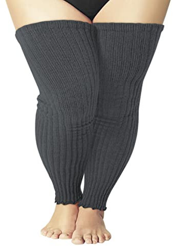 COZYOFFI Women's Plus Size Leg Warmers Knit Over Knee High Footless Socks for Thick Thighs, C03-dark Grey