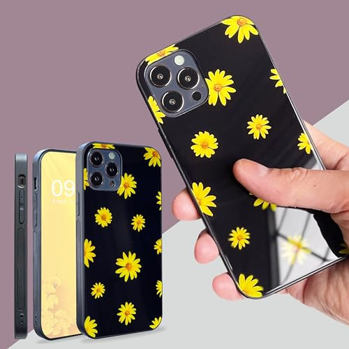 Elexal iPhone 11 Case, Silicone Marble [Soft TPU Edges] [Hard Glossy Back] Shockproof Protection Bumper (Black Daisy)