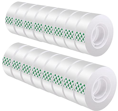 DHOOZ Clear Tape 16 Rolls - Transparent Gift Wrapping Tape Refills, Premium Adhesive for Gifts, Office Tapes Bulk, Desk & Home Supplies - Gift Wrap Tape Rolls