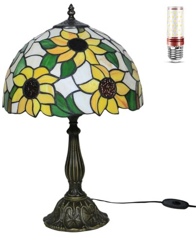 Uziqueif Vintage Tiffany Style Tischlampe W12 H19 Zoll, E27 Handcraft Sonnenblume/Tulpe/Rose Glasmalerei Lampenschirme Tischlampen für Schlafzimmer Wohnzimmer Nachttischlampe Office, Sunflower