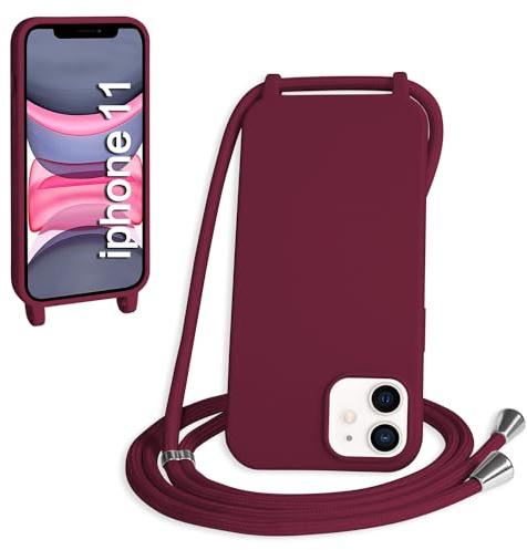 WenBaby Cover Compatible con iPhone 11,Cellulare Girocollo Custodia con Cordino TPU Corda Silicone Case Bumper per iPhone 11 Custodia, Rosso