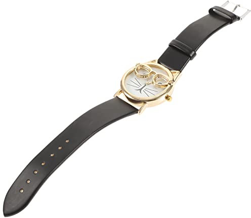 Mikikit 1stk Katzenuhr Damenuhren Lederband Valentinstag Geschenkuhr Lederarmbanduhren Damen Armbanduhr Freizeituhren Für Damen Neuheit Uhr Mädchen Goldene Schale Fräulein Pu Sport