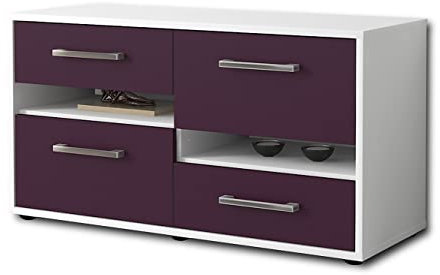 Lqliving Lowboard - Beistellschrank Alina, Korpus: Weiss matt, Front: Farb-Design Lila (92x49x35cm), mit Metall Griffen, Made in Germany