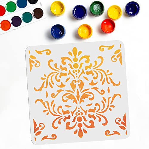 MAYJOYDIY Damast Schablone 30 x 30 cm Vintage Rahmendekor Schablonen Wiederverwendbar Langlebig Damast-Zeichenschablonen Wandschablone zum Malen auf Holz Leinwand Fliesen