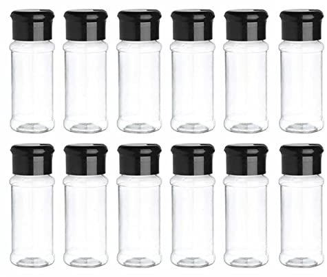 Lot de 12 pots à épices en plastique avec couvercle, 100 ml, pour condiments, assaisonnement, poivre, sel