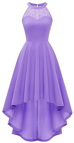 Bbonlinedress Sommerkleid Damen Neckholder High Low Kleid festliches Cocktailkleid Brautkleid Abendkleider elegant für Hochzeit-1Lavender S