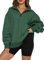 Dokotoo Sweatshirt Damen Basic Reißverschluss Pullover Loose Einfarbig Fleecepullover Herbst Winter Oberteile Shirt Tops, grün, L