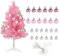 JUOPZKENN Mini albero di Natale artificiale rosa, da tavolo, piccolo albero di Natale artificiale con palline glitterate, supporto con luci a LED, mini albero di Natale per la decorazione della casa