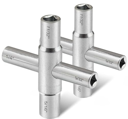 Hanpex 4-Way Sillcock Key Wrench, 1/4, 9/32, 5/16, 11/32, Fits Most Sillcock, Stopcock, Water Spigots, Wall-Hydrant, Control Cabinet and Valves 2-Pack