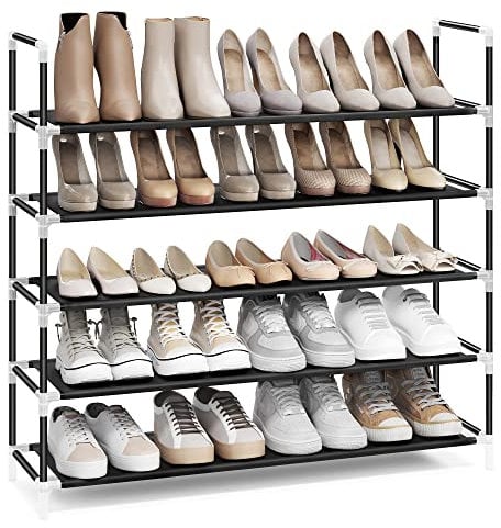 SONGMICS Schuhregal mit 5 Ebenen, Standregal, Schuhaufbewahrung, platzsparend, Metallrahmen, Vliesstoff, für Wohnzimmer, Eingang, Flur und Garderobe, schwarz LSH55HV1