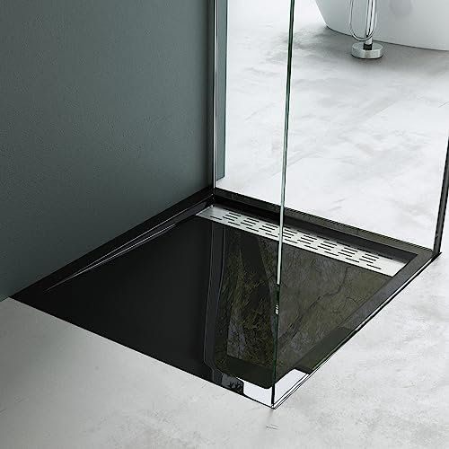 Mai & Mai Receveur de Douche Rectangulaire Plat Bac à Douche 90x100cm en Acrylique Noir XE4 avec Bonde Al01
