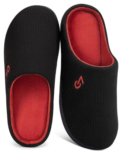 VeraCosy Men's Two-Tone Memory Foam Slippers Red,6-7 UK