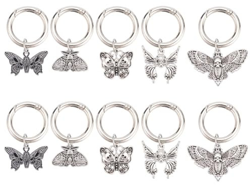 GOMAKERER 10 Stück Gothic Style-Anhänger, 5 Stile Halloween-Schuhanhänger Legierung Emaille Buttetrfly Schuh Charms Schädel Schuh Charms Mit Federring Für Geburtstagsgeschenk Ornamente Schuh Dekor