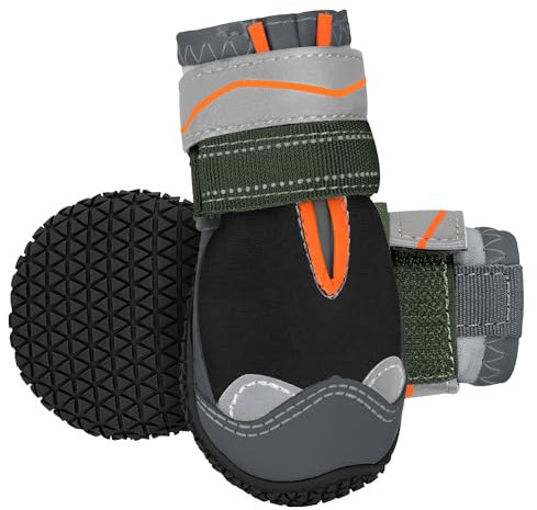 Eyein Hundeschuhe Pfotenschutz, 2 Stück Wasserabweisend Hundeschuhe mit Rutschfester Sohle und reflektierendem Klettverschluss für kleine, mittlere und große Hunde, Sport im Freien, Schwarz, Größe 4