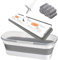 Trapeador plano grande, nuevo trapeador de microfibra 2024, trapeador de polvo giratorio 360 con raspador de deshidratación, trapeador plano grande de mango largo de acero inoxidable ajustable de 54c
