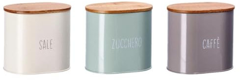 AD TREND 1 Pezzo Barattolo da Cucina in Latta con Tappo in Bamboo 15 x 11 x 14 cm 3 Modelli