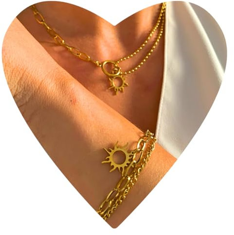 NataschaWoge® SONNE doppelte minimalistischer Schmuck EDELSTAHL Gold Silber Armband Kette Halskette Choker Geschenk für Sie Goldkette (Halskette Silber)