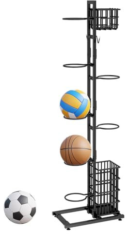 TROGN Ball Storage Rack, Sports Equipment Storage, Football Stand, Soccer Ball Stand, Rustproof Basketball Organizer Rack With Basket For Volleyball Football