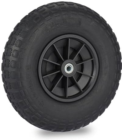 Relaxdays Ruota per Carriola 4.00-6, Gomma Piena Antiforatura, Cerchione Plastica, Ruotino Scorta, Regge 100 kg, Nero