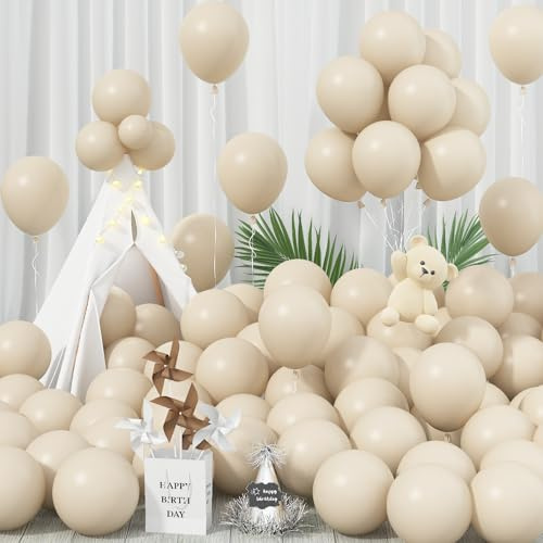 Jobkoo Sand Balloons 12 Inch, 100 Pack Cream Boho Neutral Matte Retro Off White Helium Balloons for Birthday Wedding Baby Shower Party Decorations