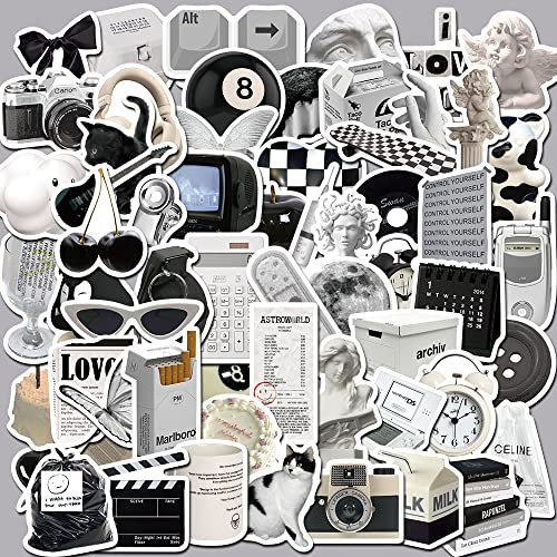 Schwarz-Weiß Aufkleber Schwarz-Weiß Sticker Set 61 Stücke Niedlich Deko für Auto Laptop Skateboard Fahrrad Moped Motorrad Fahrrad Computer,Geeignet für Erwachsene Kinder