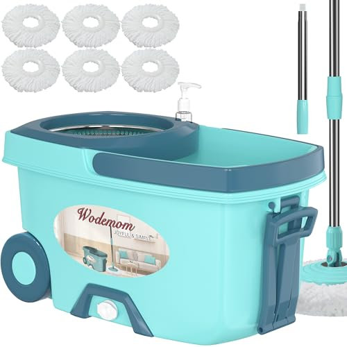 Mop and Bucket with Wringer Set,Spin Mop and Bucket System, Mops for Floor Cleaning,Household Supplies Tools with 6 Replacement Refills,61 Extended Handle for Household Hardwood Floor - Green