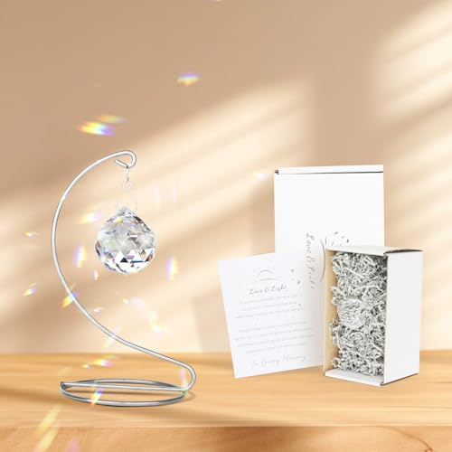 Memorial Crystal Suncatcher Sympathy Gifts for Loss of Loved One, Hanging Memorial Ornaments with Stand, Rainbow Remembrance Loss of Mother Father Husband Spouse Son,Child Miscarriage Healing(Simple)