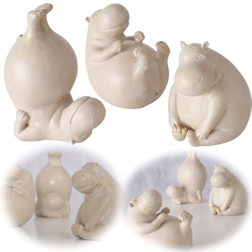 LS-LebenStil 3´er Set Yoga Deko-Figur Set Hippos 12cm Groß Skulptur Gymnastik Feng Shui Deko-Objekt