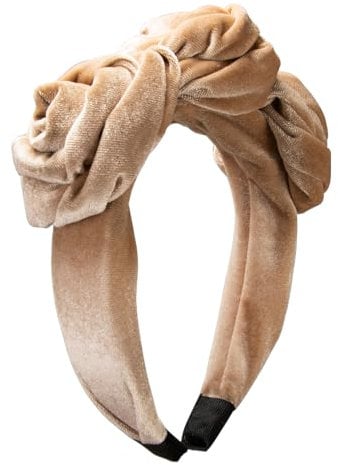 Alpenflüstern Trachten-Haarreif Samt Flechtoptik Blüten - Damen Haarschmuck rutschfest, Haarband fürs Dirndl (beige-braun) ADV146