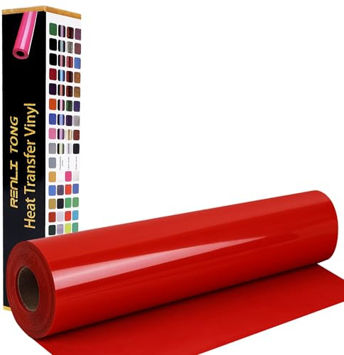 RENLITONG Red Iron on Vinyl 12Inch by 35ft Roll HTV - Heat Transfer Vinyl for T-Shirt HTV Rolls for All Cutter Machine - Easy to Cut & Weed for Heat Transfer Design