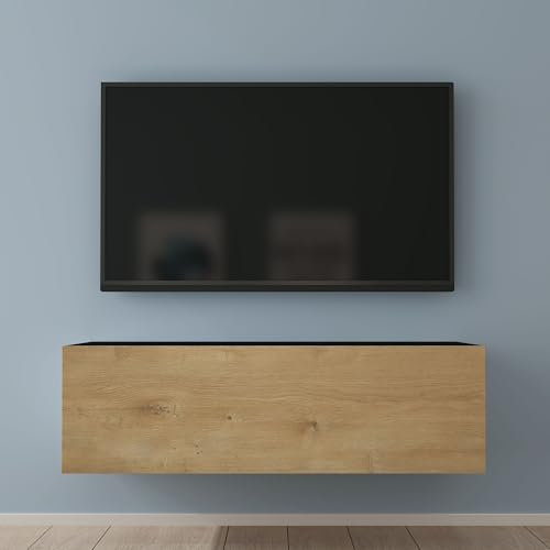 Mai & Mai Meuble TV Suspendue Armoire avec Soft-Close Table TV pour Le Salon Gris Noir+Marron Clair 100x40,2x30 cm TC002