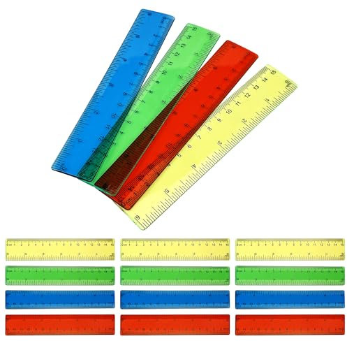 24 Stück Farbiges Lineal, 15 cm 6 Zoll Gerades Lineal mit Zentimetern und Zoll Plastiklineale für Schule Klassenzimmer Zuhause Büro (4 Farben)