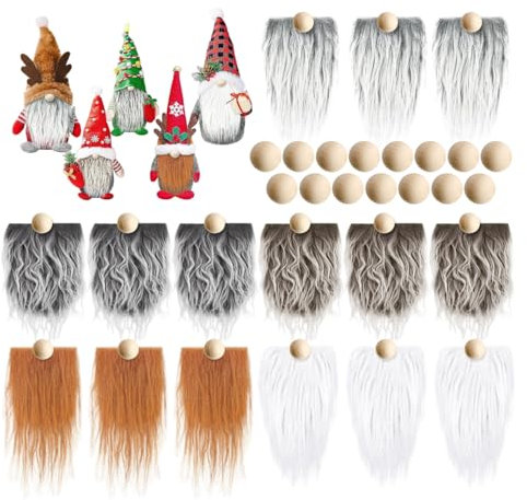 Theiuaoqwe 45 Stück Kunstfell Zum Basteln Wichtel Zubehör Weihnachten Kunstfell Meterware Wichtel Faux fur Fabric Weihnachtsmann Bart Holzperlen zum Basteln DIY Weihnachtspuppen Bastelprojekte