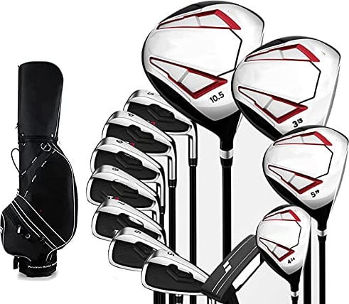 HSWOYEA Men's Golf Complete Set, Golf Club Set, Golf Standard Ball Bag & Golf Right Handed Clubs Beginner's Full Set, Carbon shaft, Pack of 12, Silver