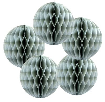 Wabenbälle, Seidenpapier-Blumenbälle, 10,2 cm, 15,2 cm, 20,3 cm, 25,4 cm, 30,5 cm, für Hochzeit, Geburtstag, Party-Dekorationen (grau, 5 Stück, 25 cm)