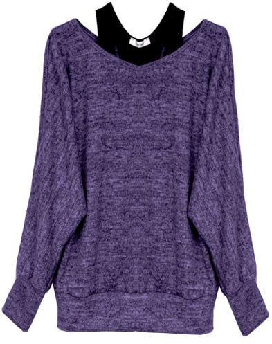 Van Der Rich ® - Pull 2 Pièces Séparés (Pull et Débardeur) - Femme (L, Violet Pull)