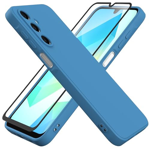 HHUIWIND Funda Silicone Case para Samsung Galaxy A16 5G (6.7) + Cristal Templado Protector,Carcasa Protectora Movil Silicona Ultra-Fina Gel Estuche - Azul