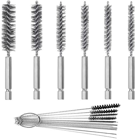 Bamyli Stainless Steel Wire Bore Brushes Set, 6 Pieces Wire Brushes for Cleaning Wire Brush for Drill with 1/4inch Hex Shank Handle for Cleaning Rust Auto Corrosion Tubes Holes Silver