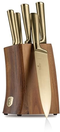 Berlinger Haus Set di 6 coltelli in acciaio temprato 3cr13/con supporto in legno di acacia/oro champagne