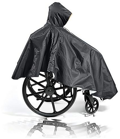 Fonakei Rollstuhlponcho für Erwachsene, Elektrorollstuhlponcho mit reflektierenden Streifen, Einheitsgröße, geeignet für Menschen mit Behinderungen und ältere Menschen (Schwarz)