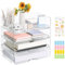 4 Pcs Paper Organizer Letter Tray for Desk, Stackable Clear File Organizer with Label and Sticker for Office, Acrylic Multipurpose A4 Size Paper Holder for Ipad Books Notes Magazine Receipt