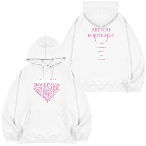 BLI-NK Album Born Pink Hoodie Support Bedrucktes Merch-Sweatshirt 2023 Baumwoll-Reißverschluss-Shirts(A White,S)