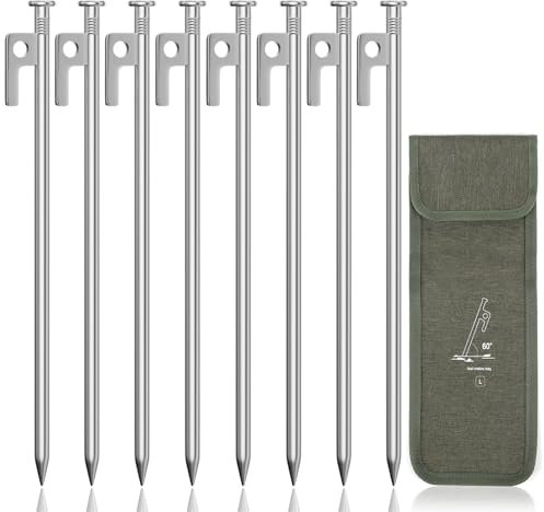 Forever Speed 8 Stück Heringe aus Stahl mit Aufbewahrungstasche, 30CM Zeltheringe Camping Heringe Zelt Bodenanker Felsbodenhering für Harte Böden, Wald, Wiesen - Silber