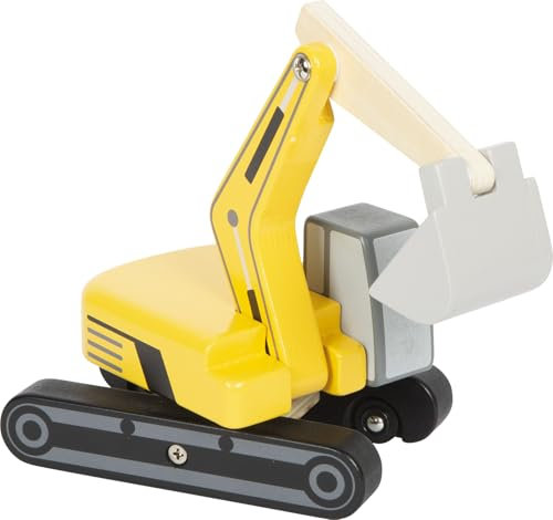 small foot Escavatore con Pala con Cabina in Legno, Veicolo Gioco con Braccio Girevole a 360° ed Effetto Catena Realistico, dai 2 Anni, 12637, Colore Coloured