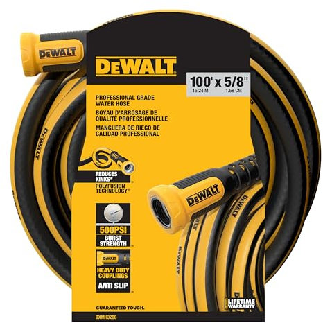 DEWALT DXMH3288 - Tubo flessibile per acqua professionale per impieghi gravosi 100 'x 5/8 da giardino, giallo, nero
